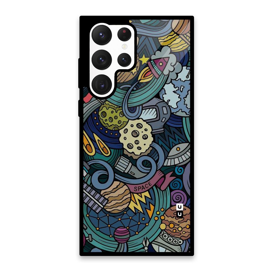 Space Pattern Blue Glass Back Case for Galaxy S22 Ultra 5G