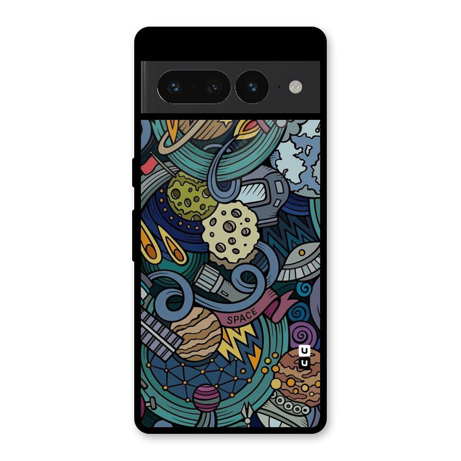 Space Pattern Blue Glass Back Case for Google Pixel 7 Pro