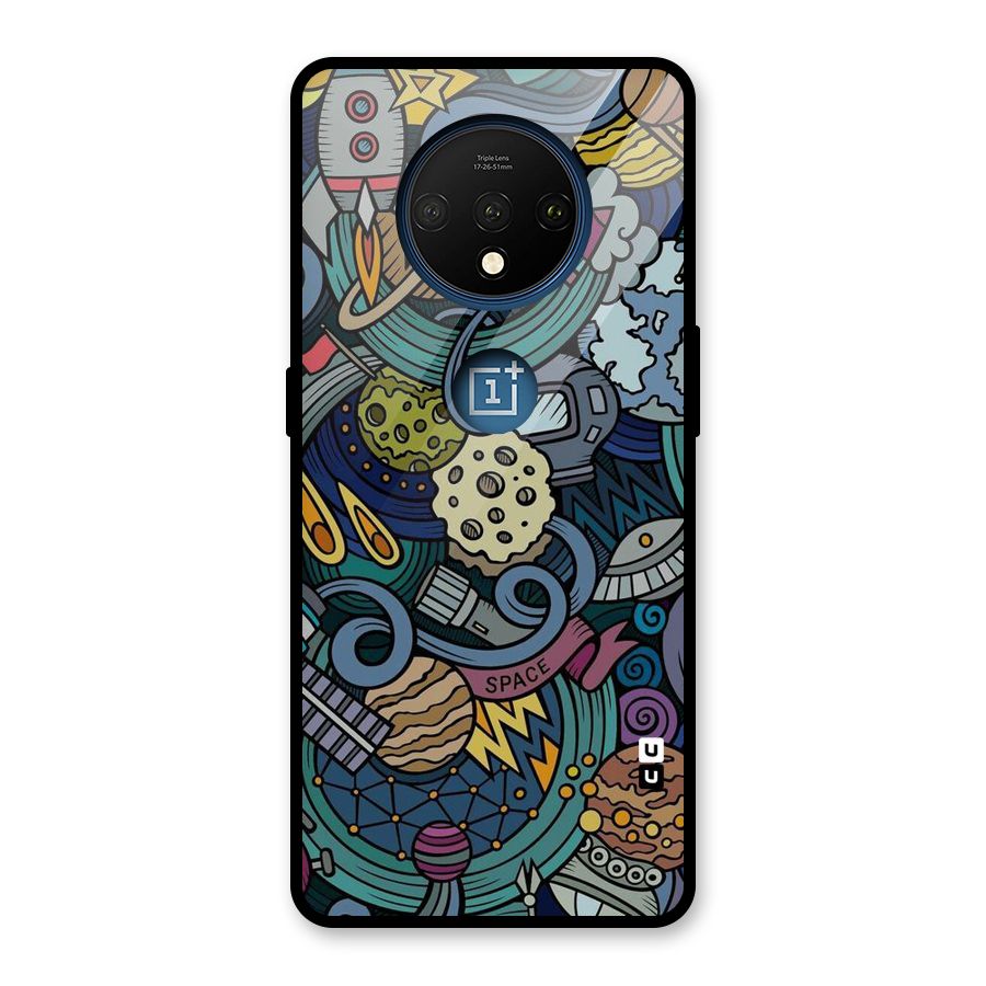 Space Pattern Blue Glass Back Case for OnePlus 7T
