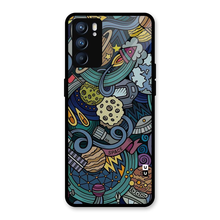 Space Pattern Blue Glass Back Case for Oppo Reno6 5G