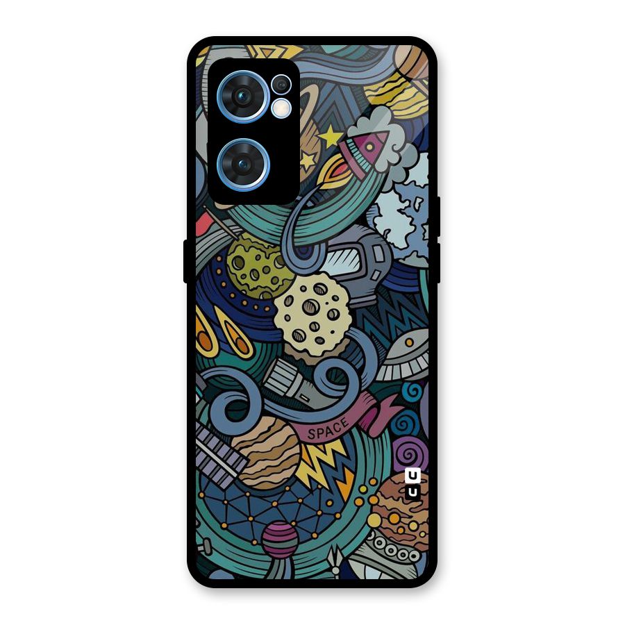Space Pattern Blue Glass Back Case for Oppo Reno7 5G