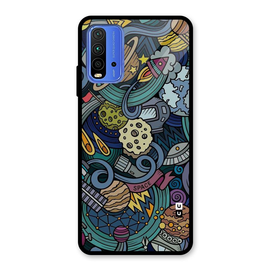 Space Pattern Blue Glass Back Case for Redmi 9 Power