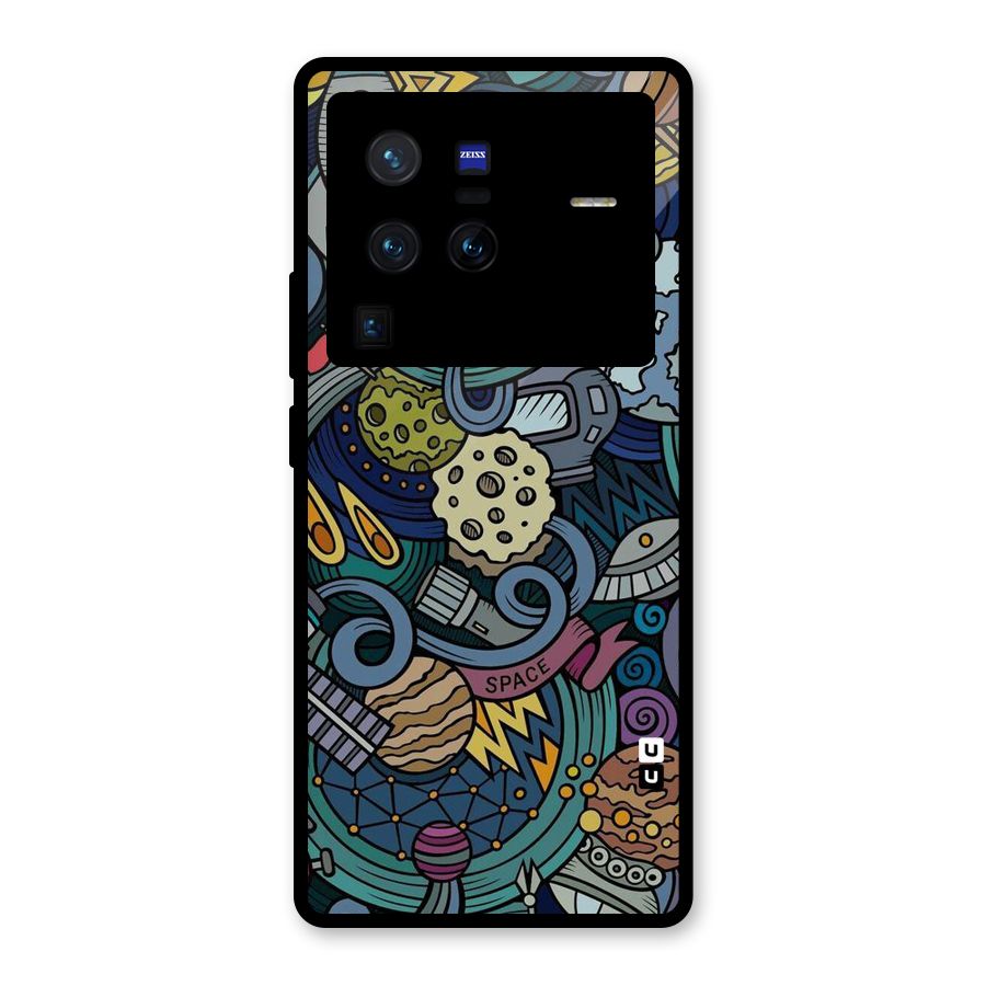 Space Pattern Blue Glass Back Case for Vivo X80 Pro
