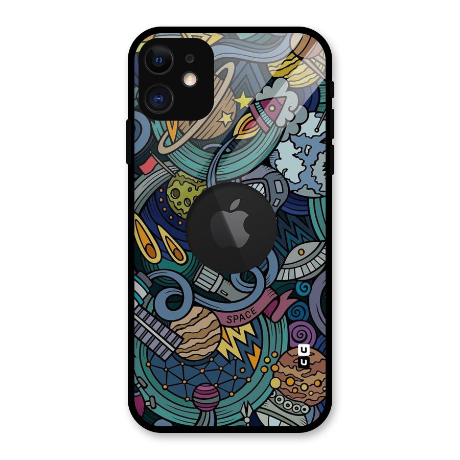Space Pattern Blue Glass Back Case for iPhone 11 Logo Cut