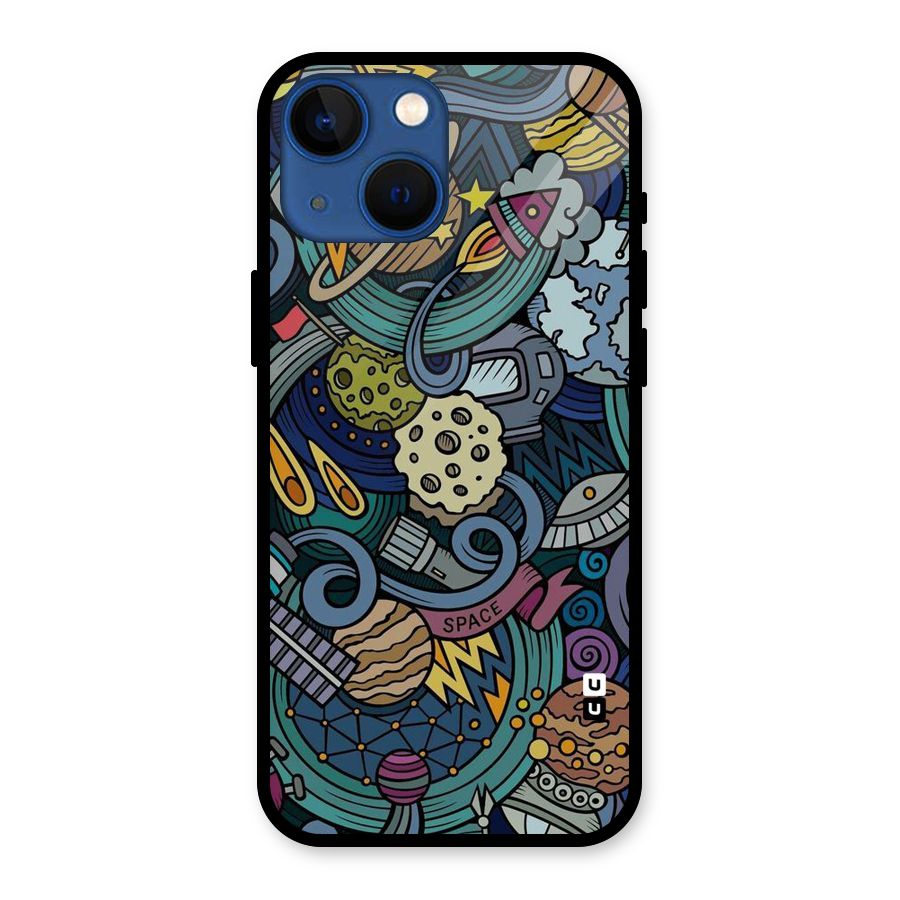 Space Pattern Blue Glass Back Case for iPhone 13 Mini