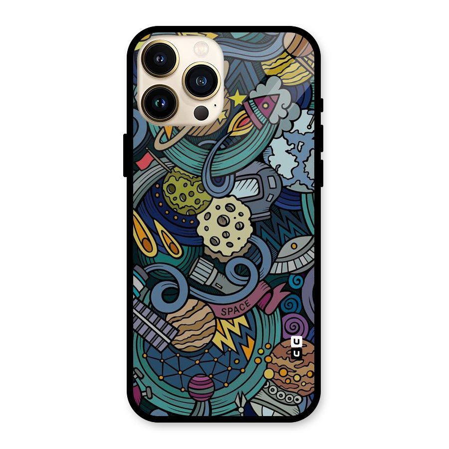Space Pattern Blue Glass Back Case for iPhone 13 Pro Max