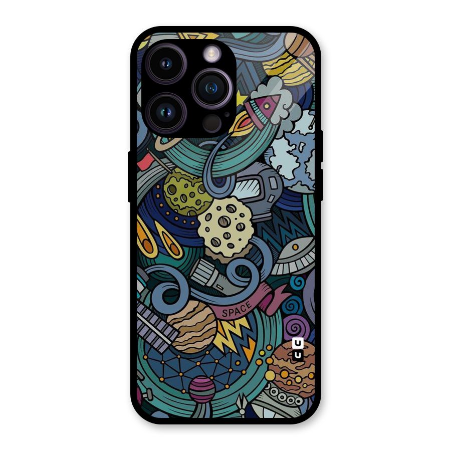 Space Pattern Blue Glass Back Case for iPhone 14 Pro Max