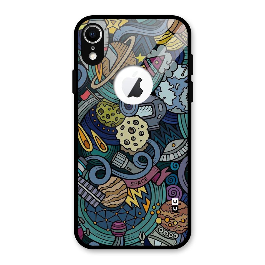 Space Pattern Blue Glass Back Case for iPhone XR Logo Cut