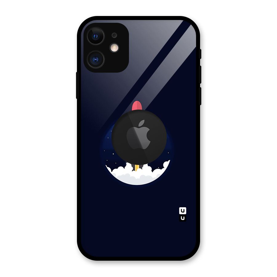 Space Rocket Minimal Glass Back Case for iPhone 11 Logo Cut