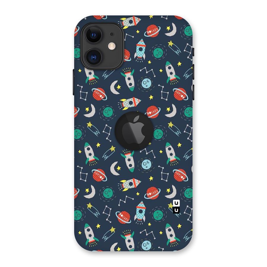 Space Rocket Pattern Back Case for iPhone 11 Logo Cut