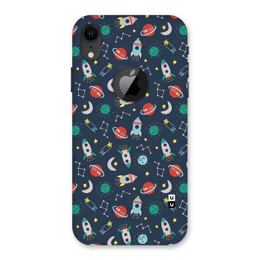 Space Rocket Pattern Back Case for iPhone XR Logo Cut