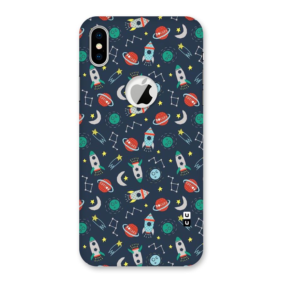Space Rocket Pattern Back Case for iPhone XS Logo Cut