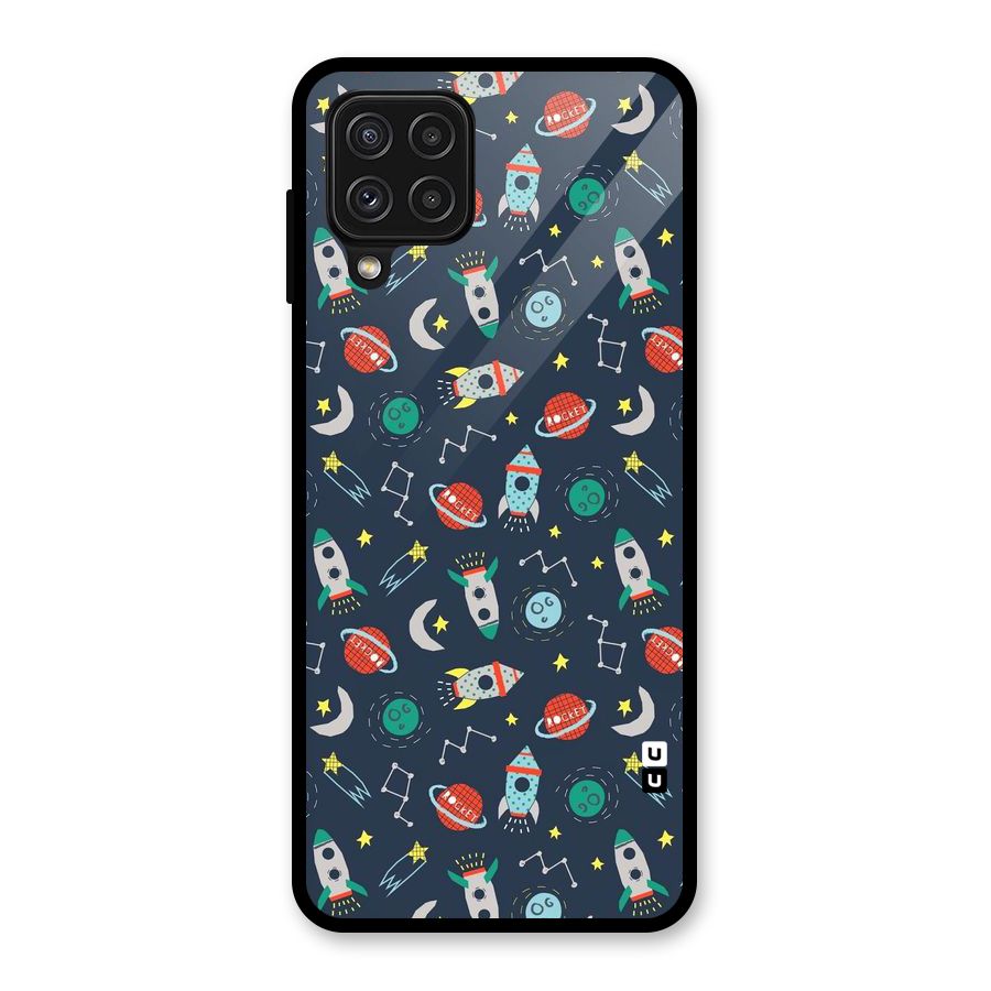 Space Rocket Pattern Glass Back Case for Galaxy A22 4G