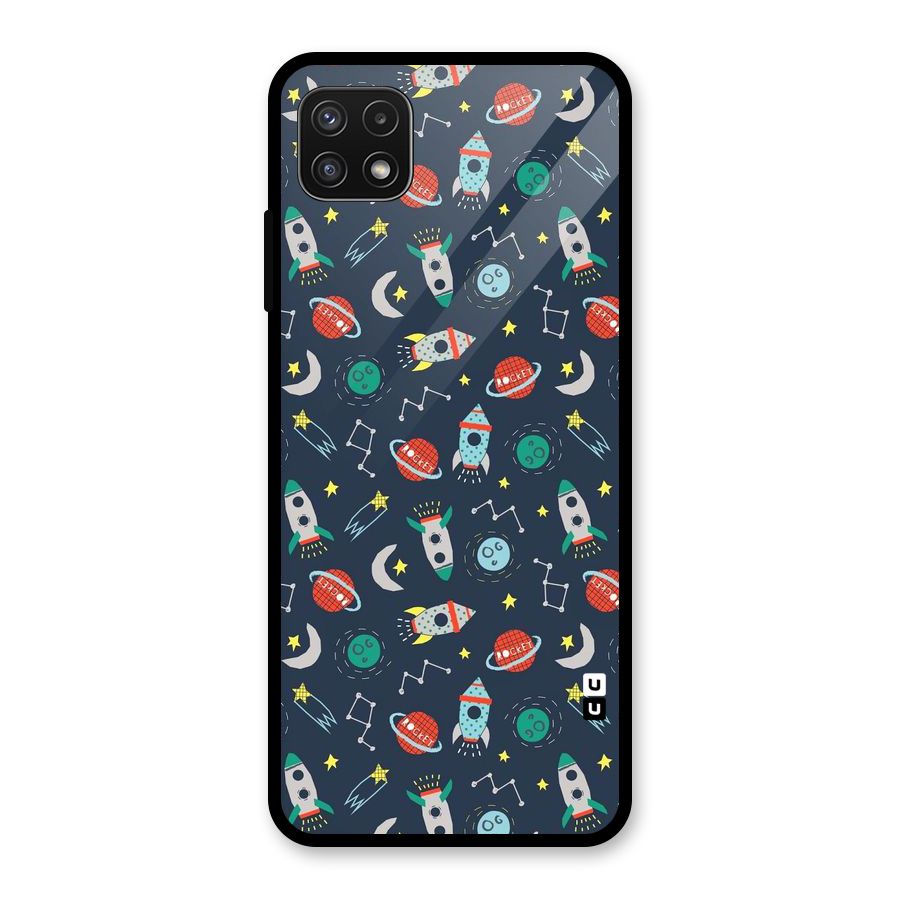Space Rocket Pattern Glass Back Case for Galaxy A22 5G