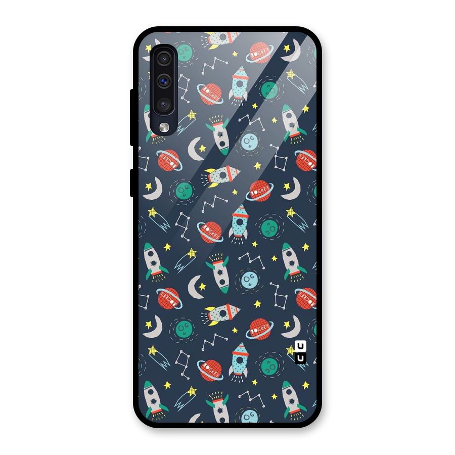 Space Rocket Pattern Glass Back Case for Galaxy A30s