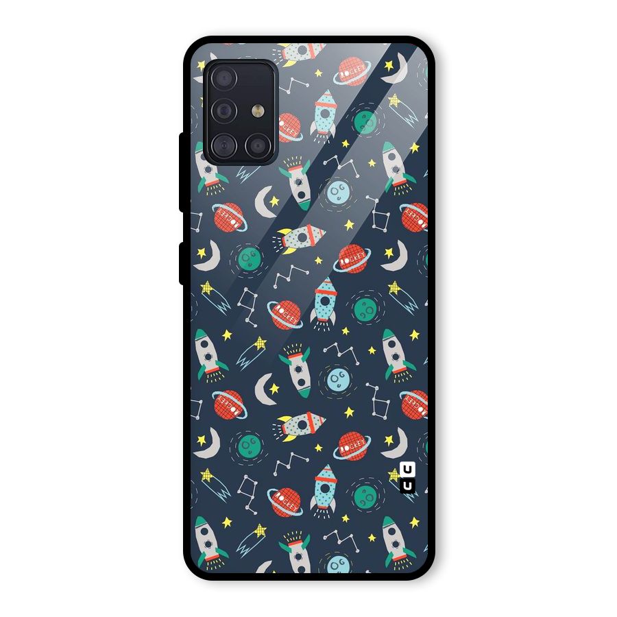 Space Rocket Pattern Glass Back Case for Galaxy A51