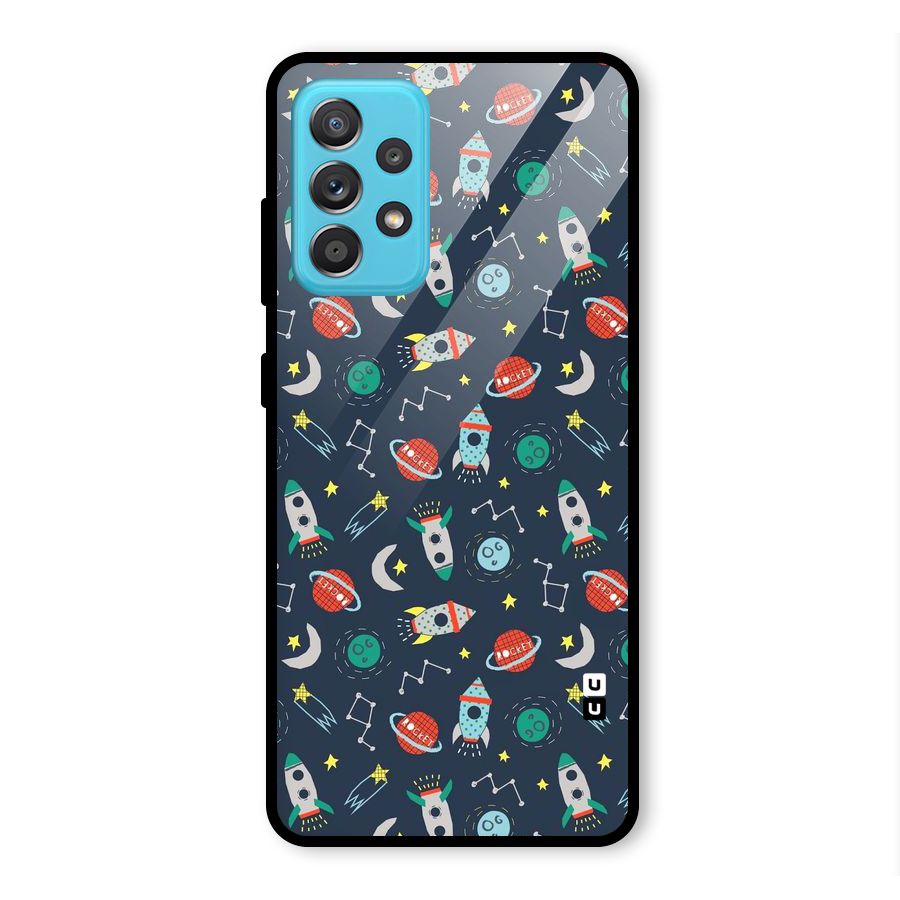 Space Rocket Pattern Glass Back Case for Galaxy A52