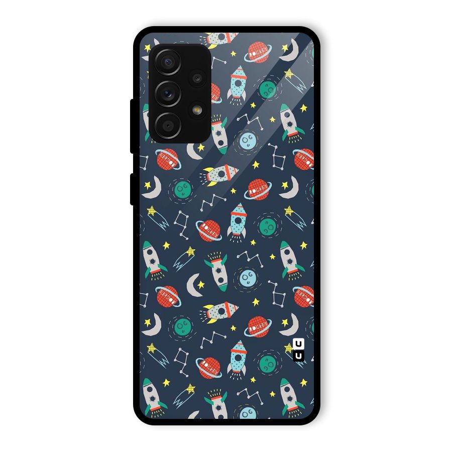 Space Rocket Pattern Glass Back Case for Galaxy A53 5G