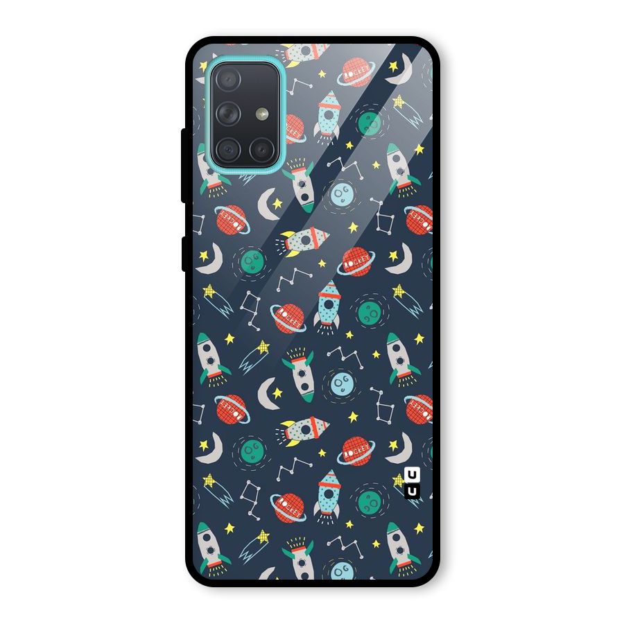Space Rocket Pattern Glass Back Case for Galaxy A71