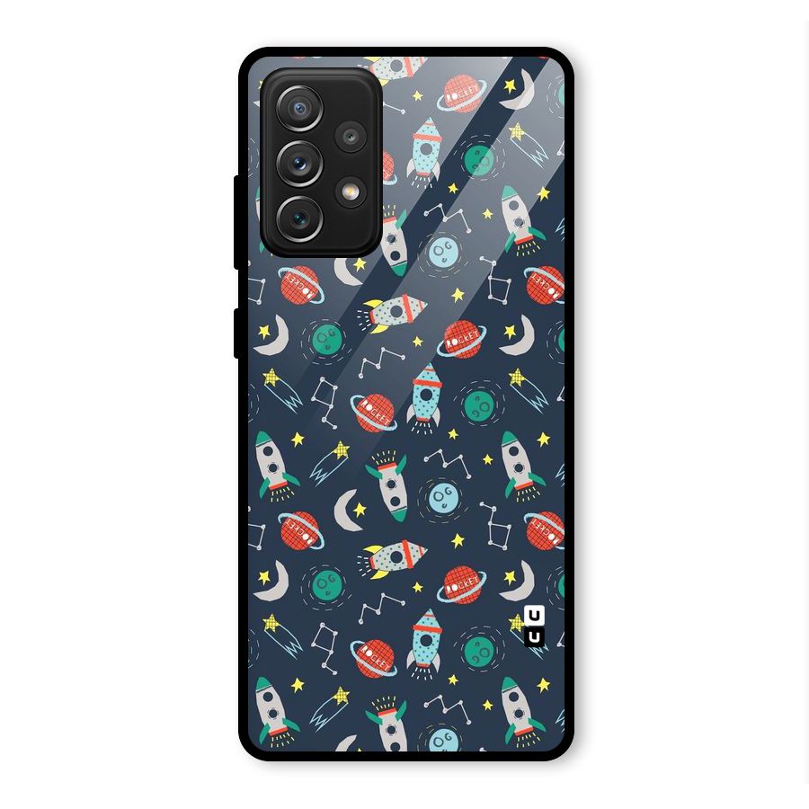 Space Rocket Pattern Glass Back Case for Galaxy A72