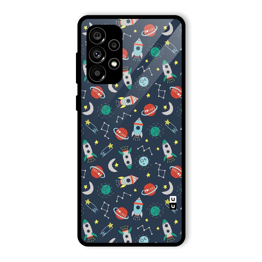 Space Rocket Pattern Glass Back Case for Galaxy A73 5G