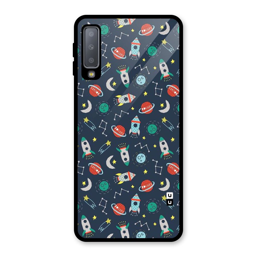 Space Rocket Pattern Glass Back Case for Galaxy A7 (2018)