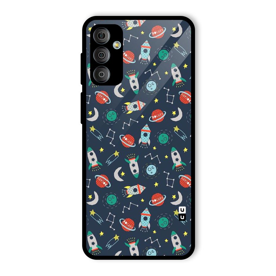 Space Rocket Pattern Glass Back Case for Galaxy F23