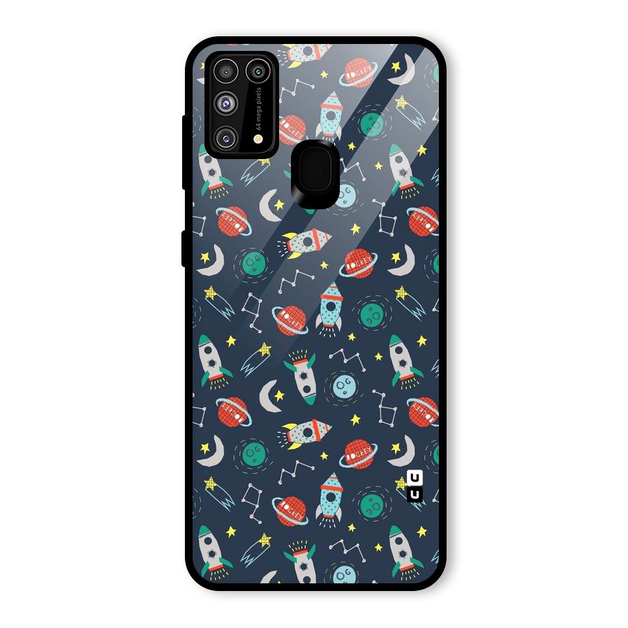 Space Rocket Pattern Glass Back Case for Galaxy F41