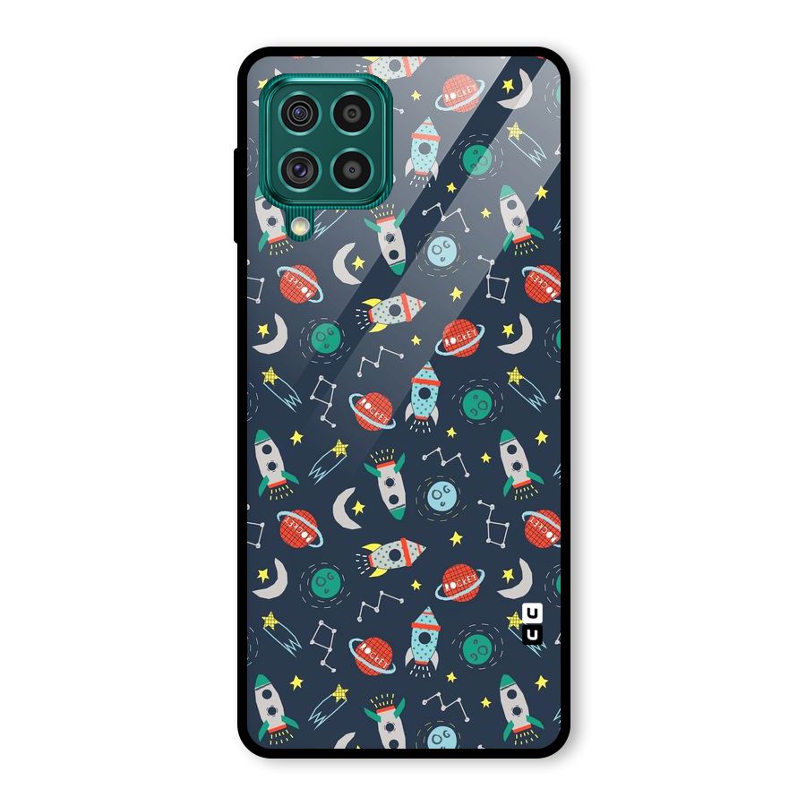 Space Rocket Pattern Glass Back Case for Galaxy F62