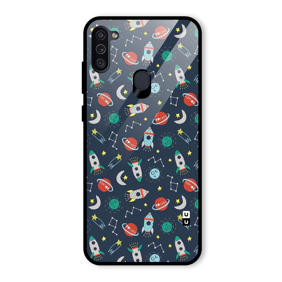 Space Rocket Pattern Glass Back Case for Galaxy M11