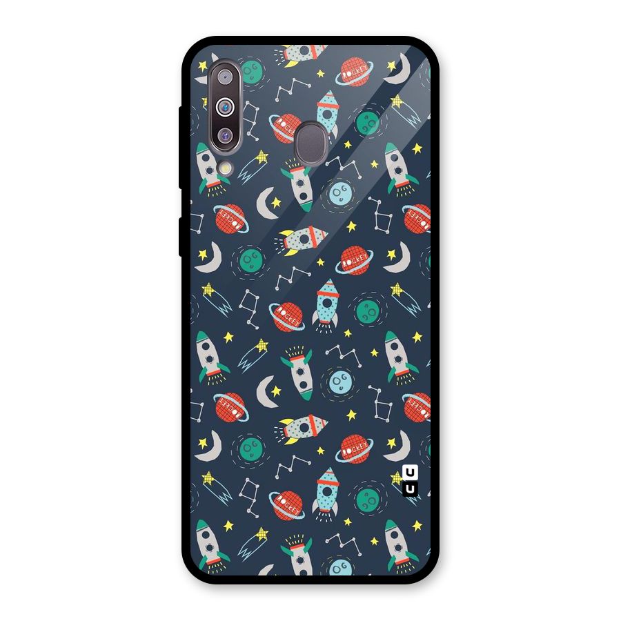 Space Rocket Pattern Glass Back Case for Galaxy M30