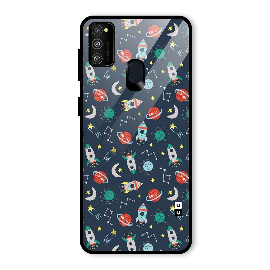 Space Rocket Pattern Glass Back Case for Galaxy M30s