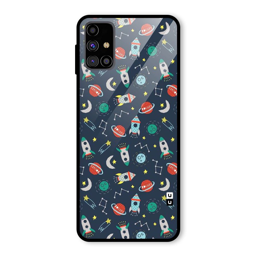 Space Rocket Pattern Glass Back Case for Galaxy M31s