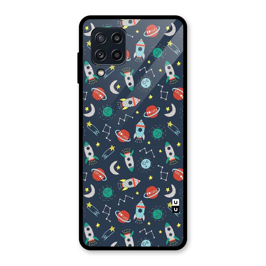 Space Rocket Pattern Glass Back Case for Galaxy M32