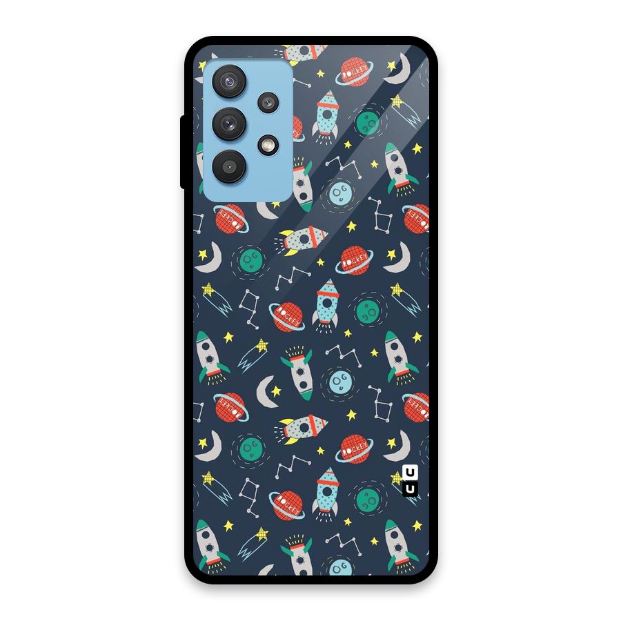 Space Rocket Pattern Glass Back Case for Galaxy M32 5G