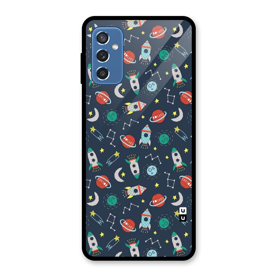 Space Rocket Pattern Glass Back Case for Galaxy M52 5G