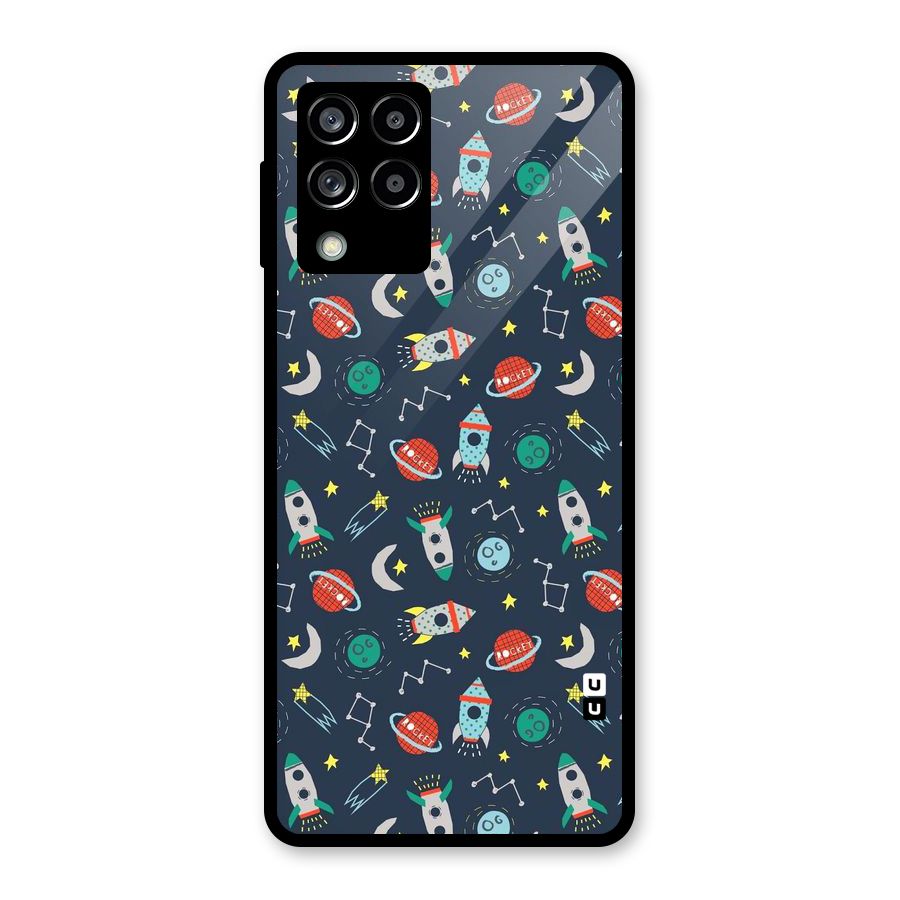 Space Rocket Pattern Glass Back Case for Galaxy M53 5G
