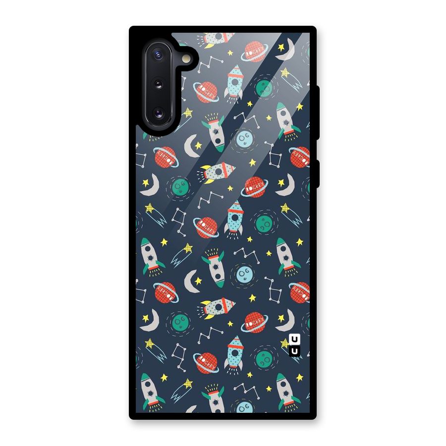 Space Rocket Pattern Glass Back Case for Galaxy Note 10