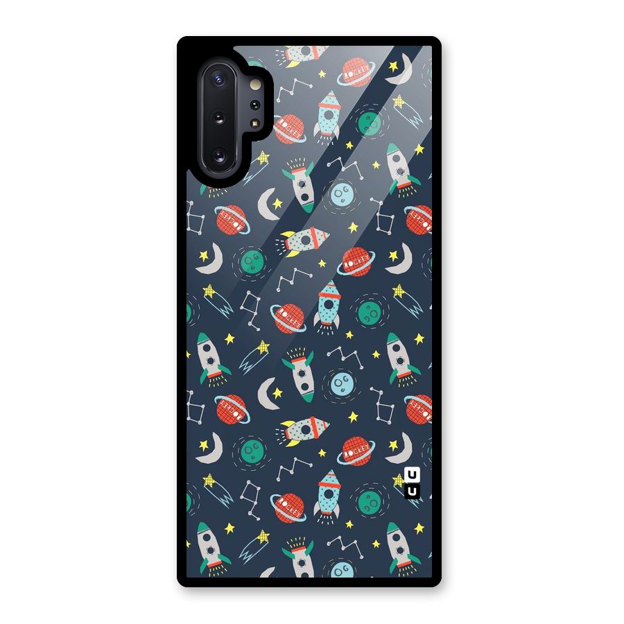 Space Rocket Pattern Glass Back Case for Galaxy Note 10 Plus