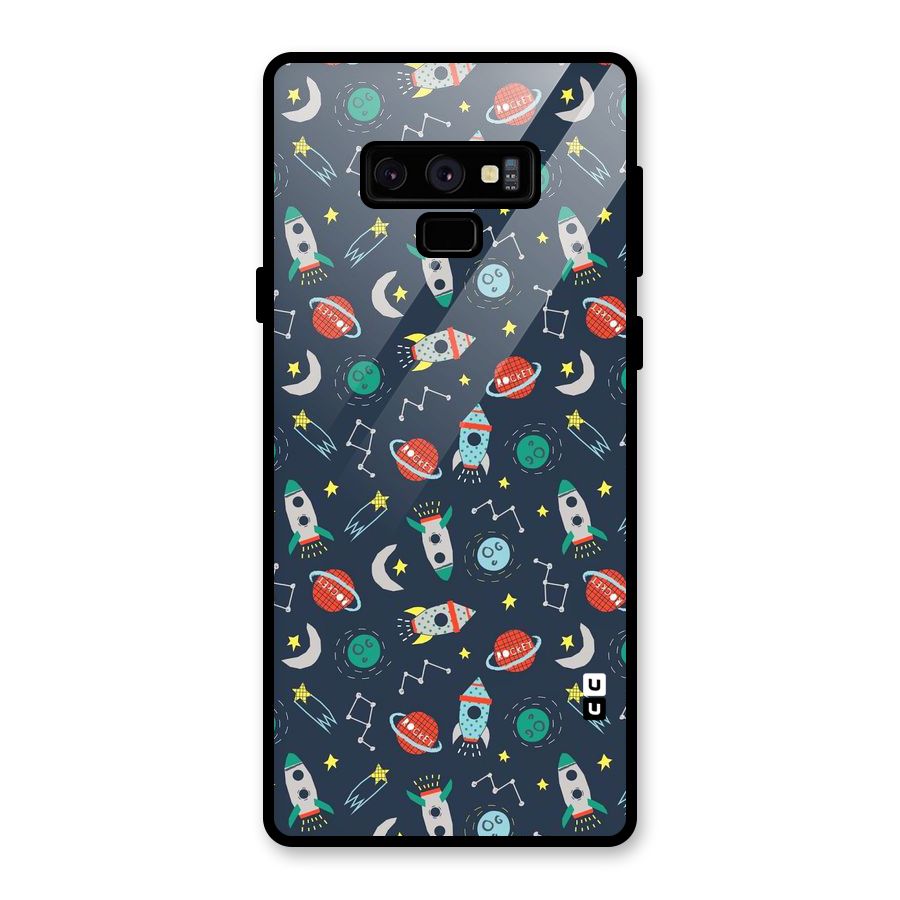 Space Rocket Pattern Glass Back Case for Galaxy Note 9
