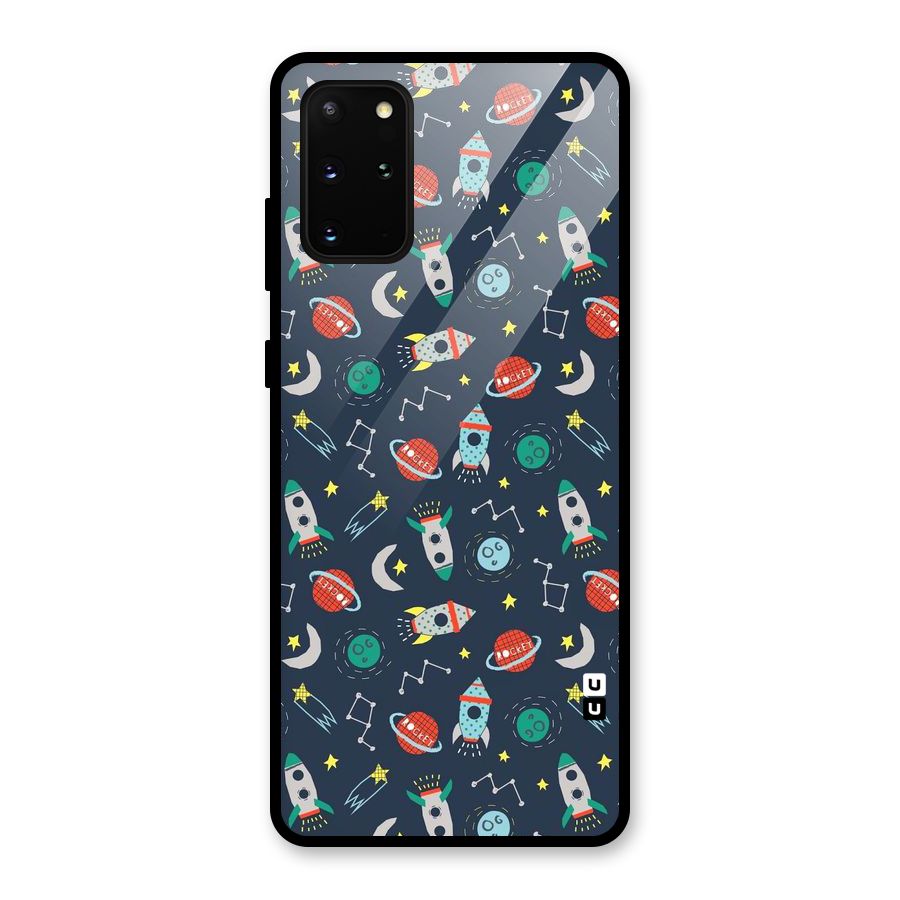 Space Rocket Pattern Glass Back Case for Galaxy S20 Plus