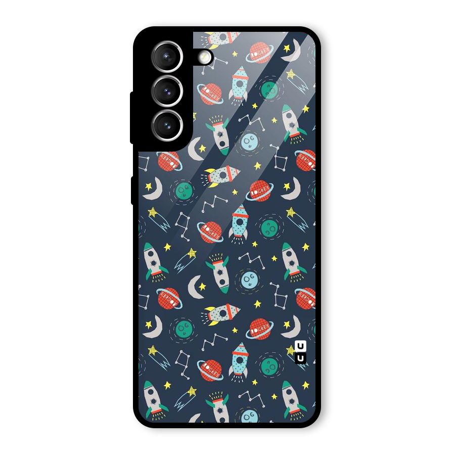 Space Rocket Pattern Glass Back Case for Galaxy S21 5G