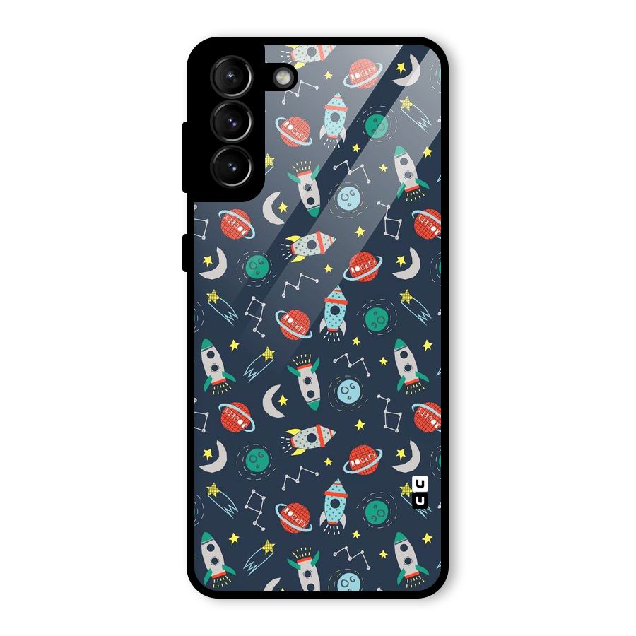Space Rocket Pattern Glass Back Case for Galaxy S21 Plus