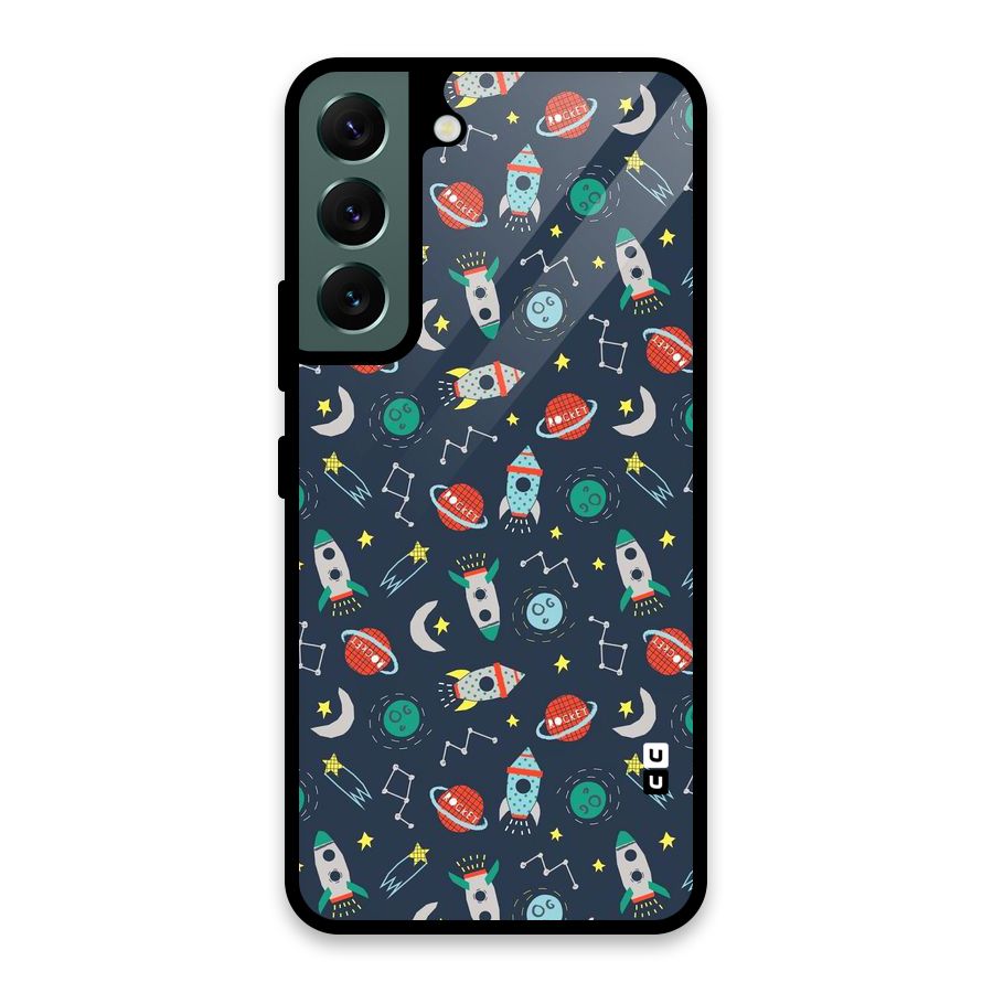 Space Rocket Pattern Glass Back Case for Galaxy S22 5G