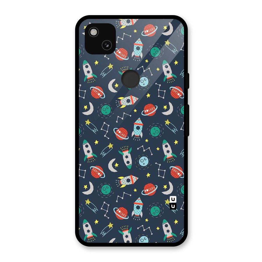 Space Rocket Pattern Glass Back Case for Google Pixel 4a