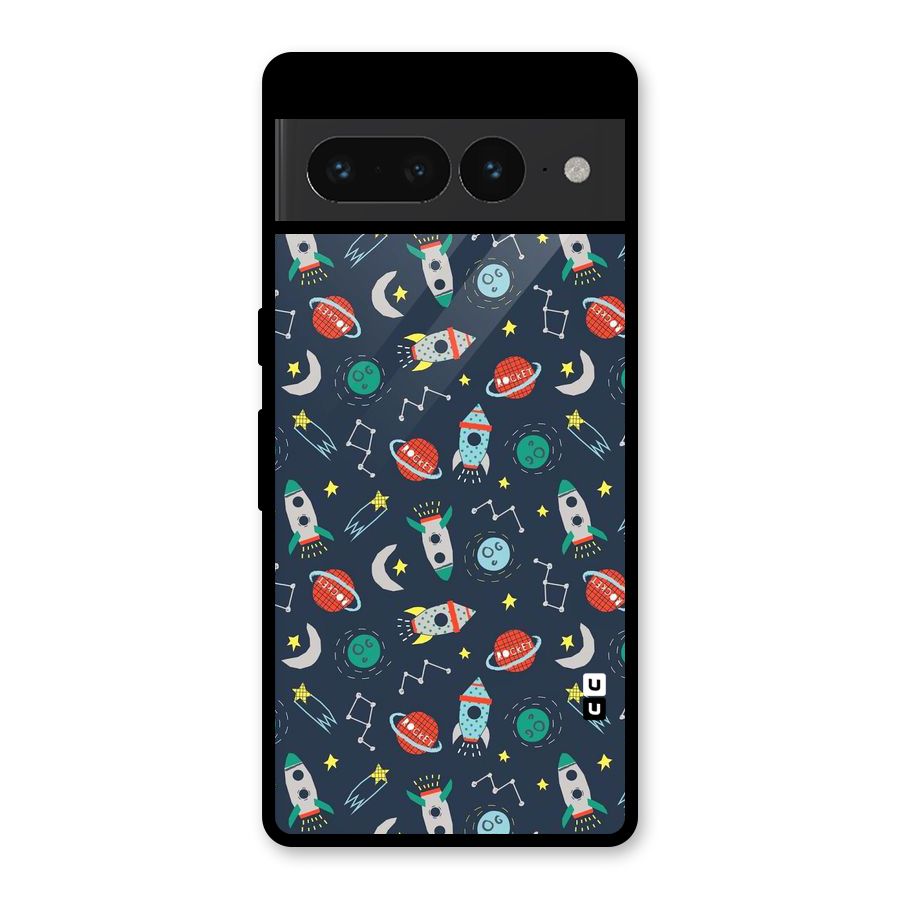 Space Rocket Pattern Glass Back Case for Google Pixel 7 Pro