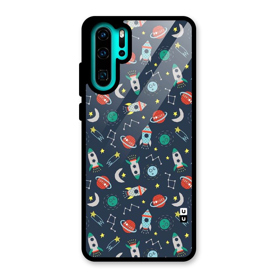 Space Rocket Pattern Glass Back Case for Huawei P30 Pro