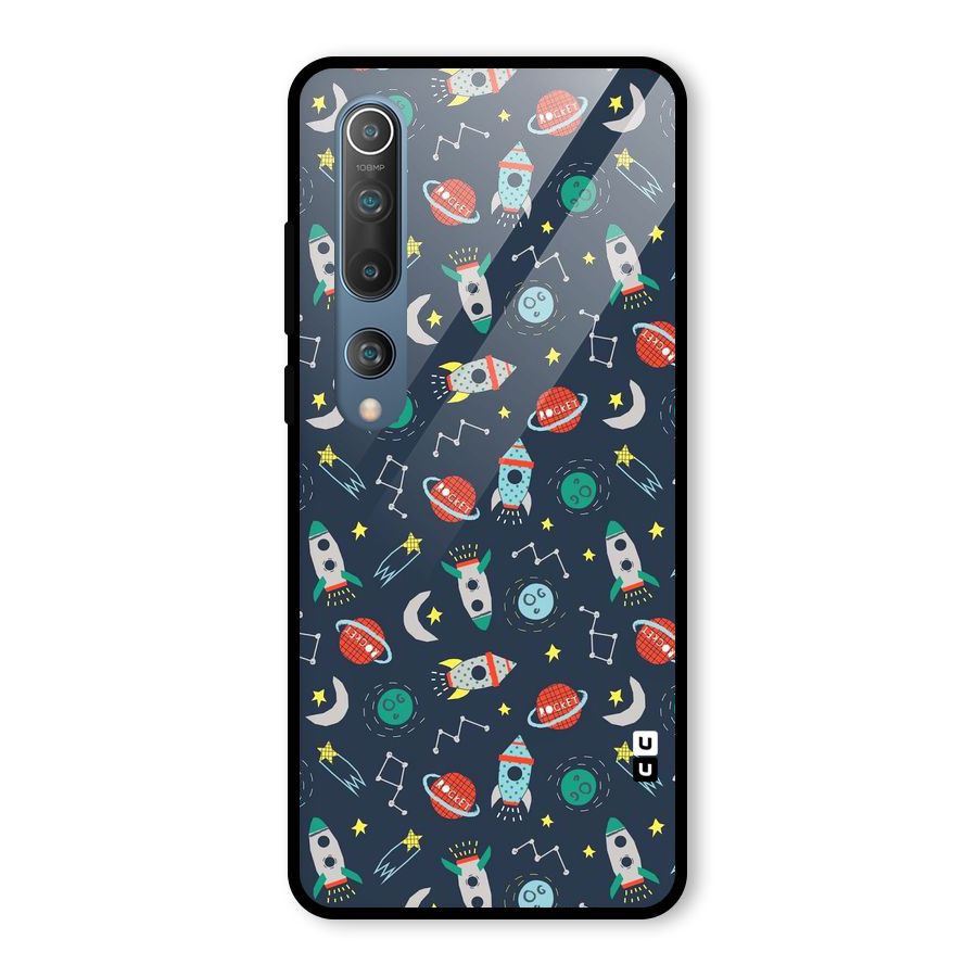Space Rocket Pattern Glass Back Case for Mi 10