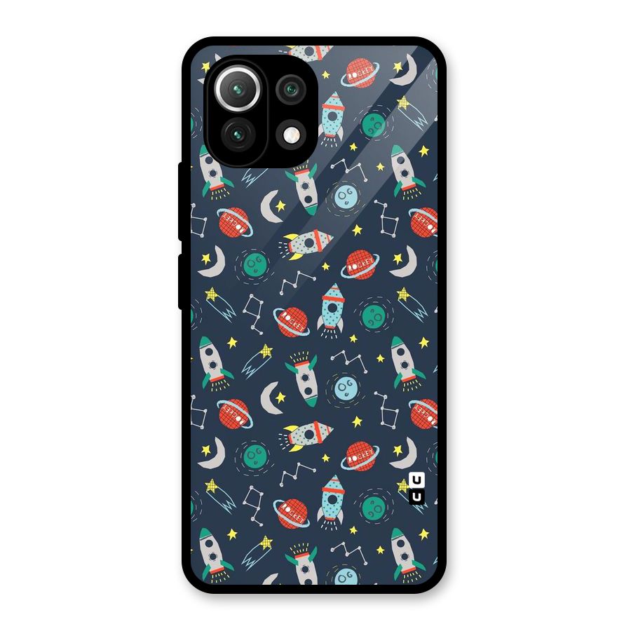 Space Rocket Pattern Glass Back Case for Mi 11 Lite NE 5G