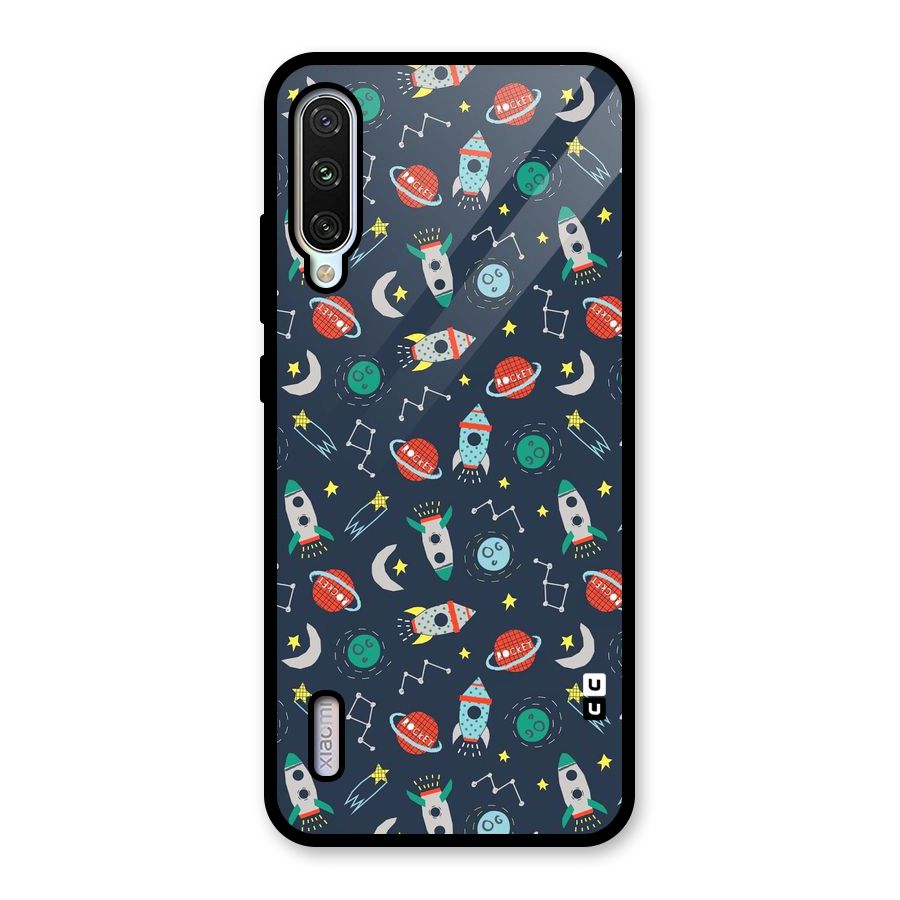 Space Rocket Pattern Glass Back Case for Mi A3